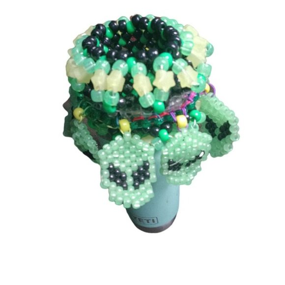 Green Glow-in-Dark Aliens Face Hanging from Kandi Rotating Cuff EDC Handmade !! - Picture 1 of 10